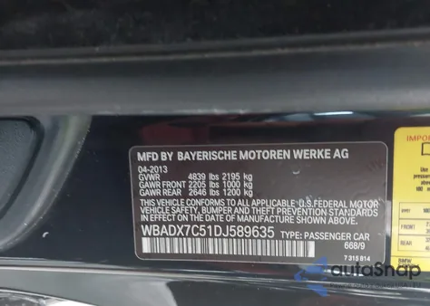 2013 BMW 335 from USA, damaged, VIN WBADX7C51DJ589635
